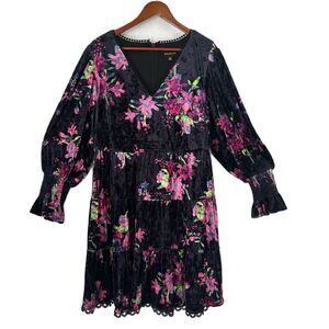 Sugarlips Dress Women 1X Black Velvet Floral Lace Mini Tiered Whimsy Goth NWT